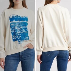 MOTHER The Biggie Concert Graphic Sweatshirt – Cream Wildflowers – L – NWTG